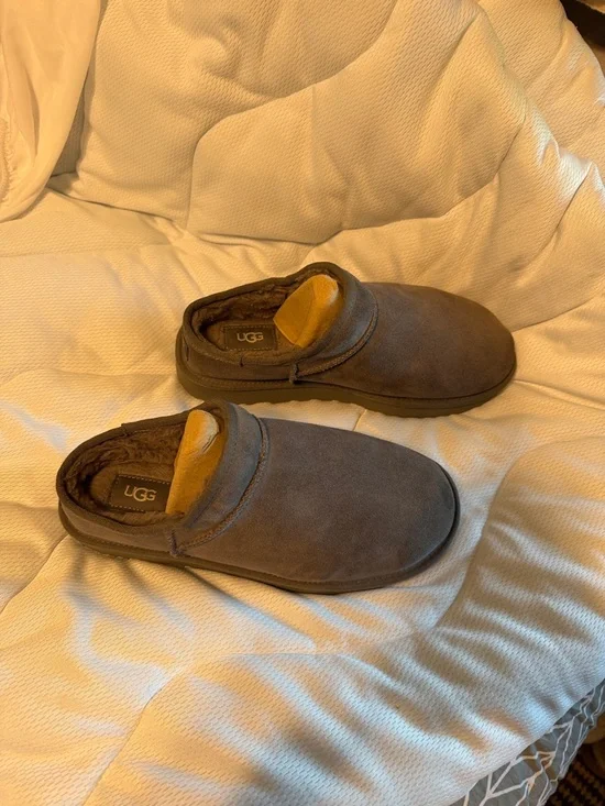 UGG Gray Suede Slip-On Shearling Clogs - Picture 4 of 4